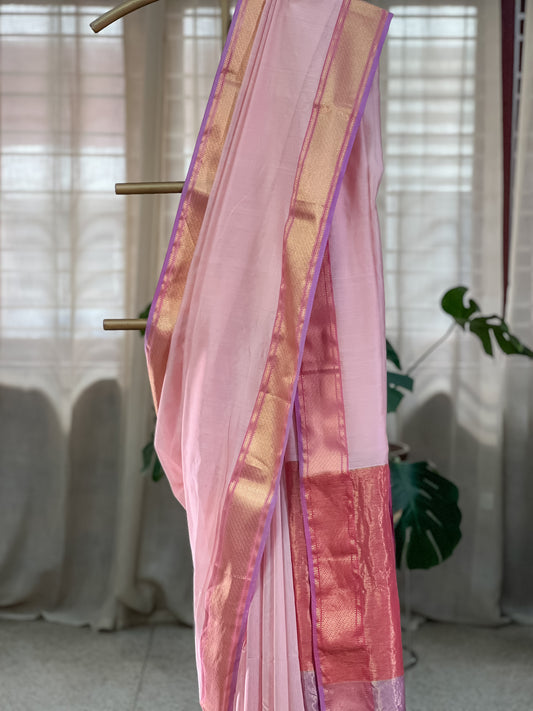 Pink Maheshwari Silk cotton Saree