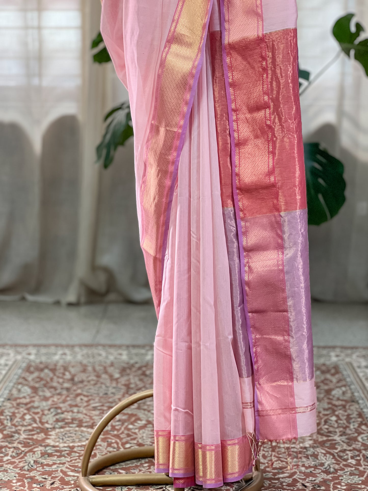 Pink Maheshwari Silk cotton Saree