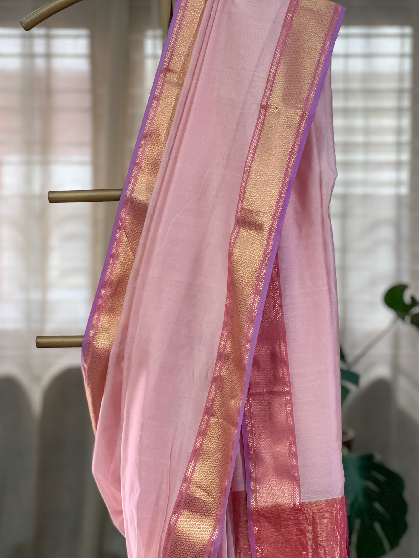 Pink Maheshwari Silk cotton Saree