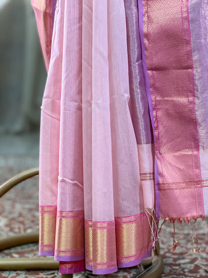 Pink Maheshwari Silk cotton Saree