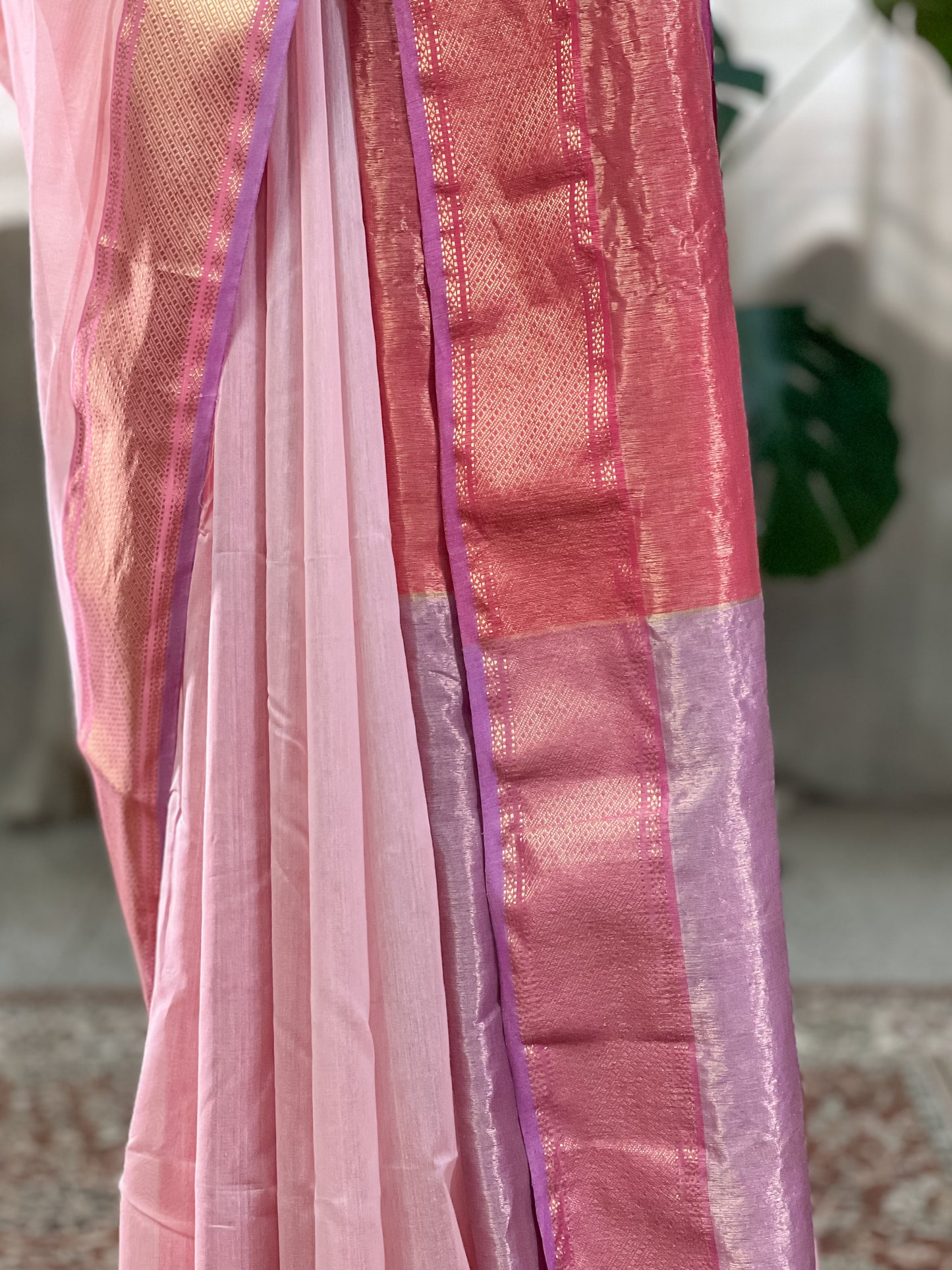 Pink Maheshwari Silk cotton Saree