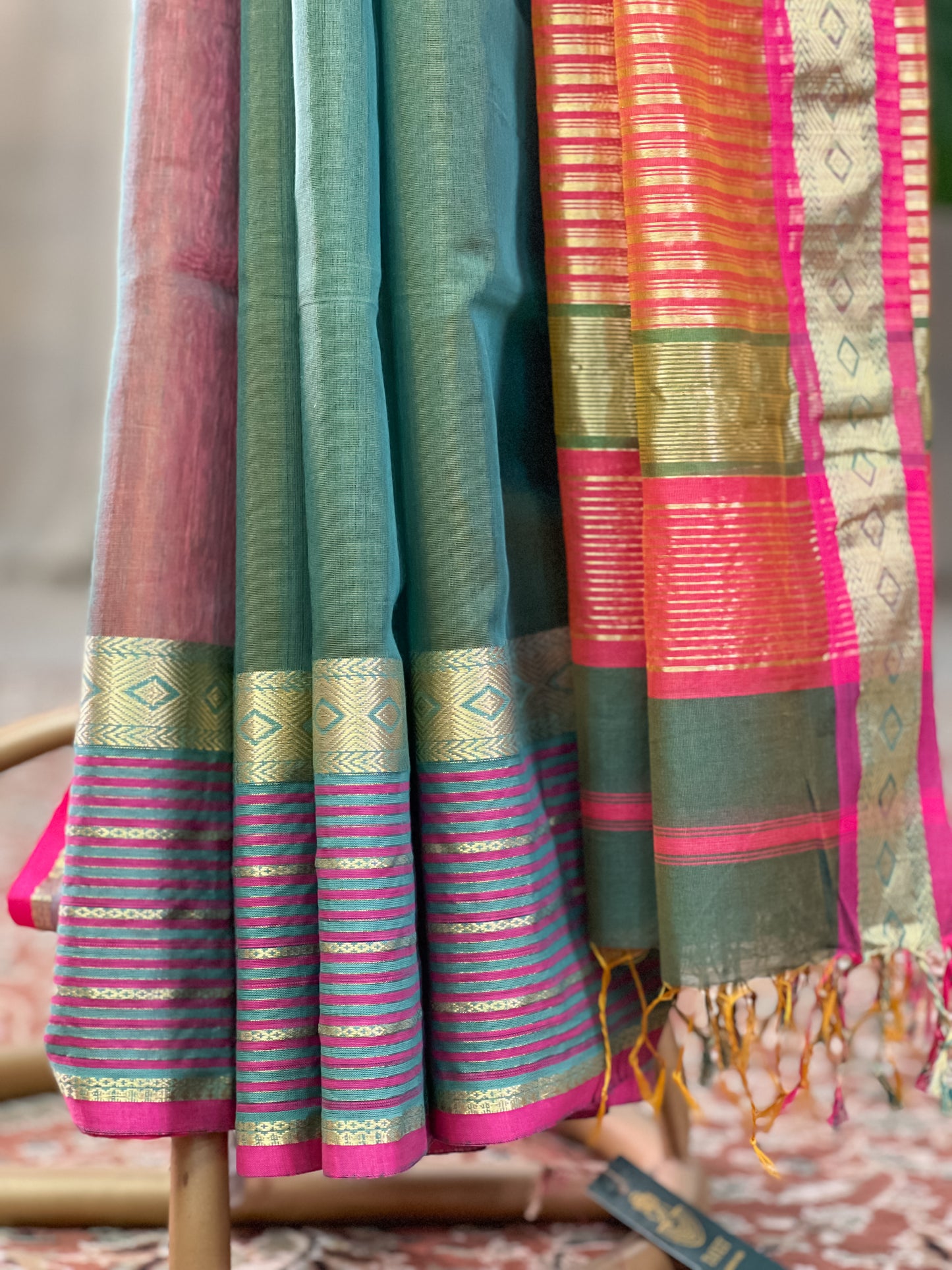 Green Maheshwari Silk Cotton Saree