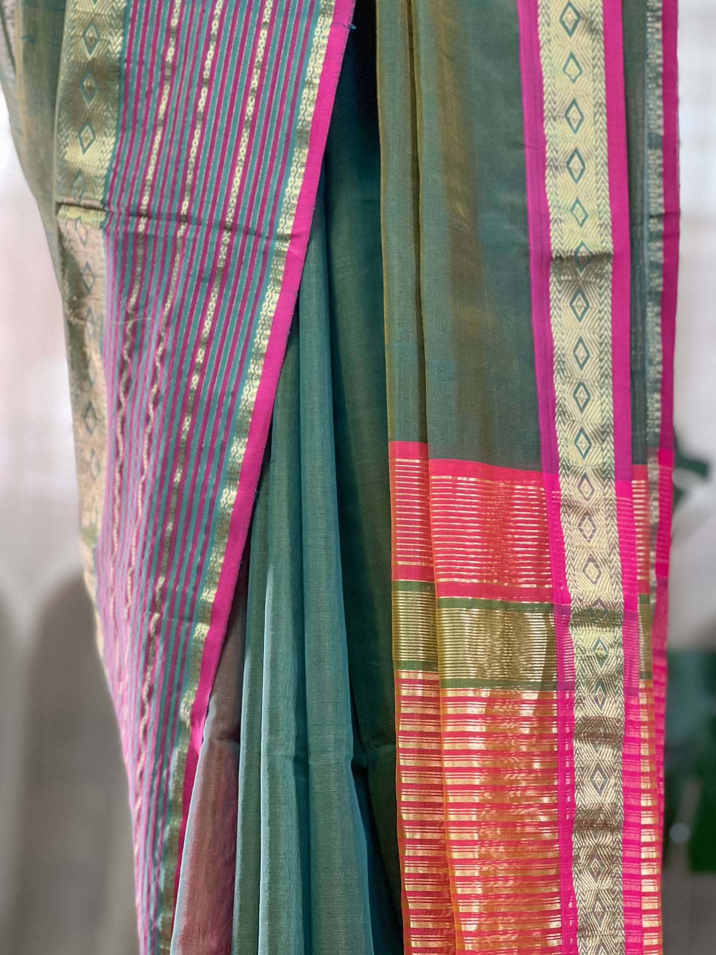 Green Maheshwari Silk Cotton Saree