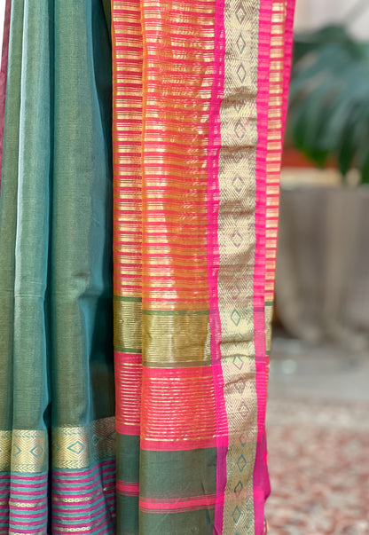 Green Maheshwari Silk Cotton Saree