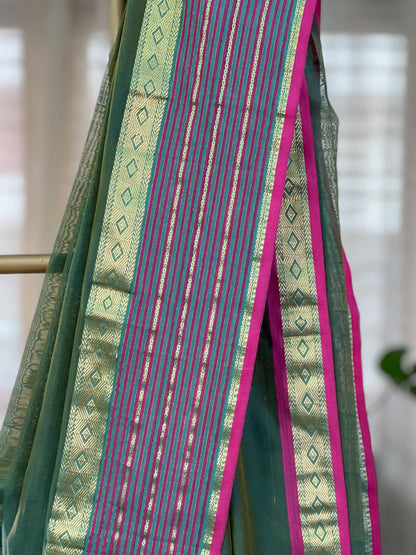 Green Maheshwari Silk Cotton Saree