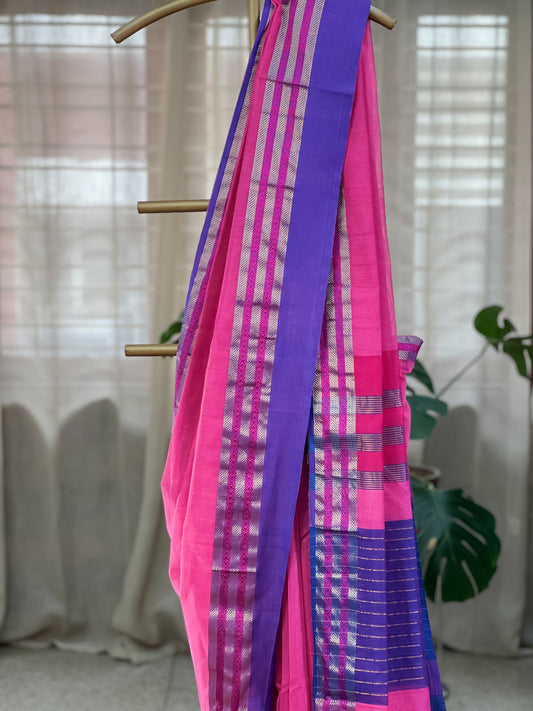 Pink Maheshwari SilK Cotton Saree