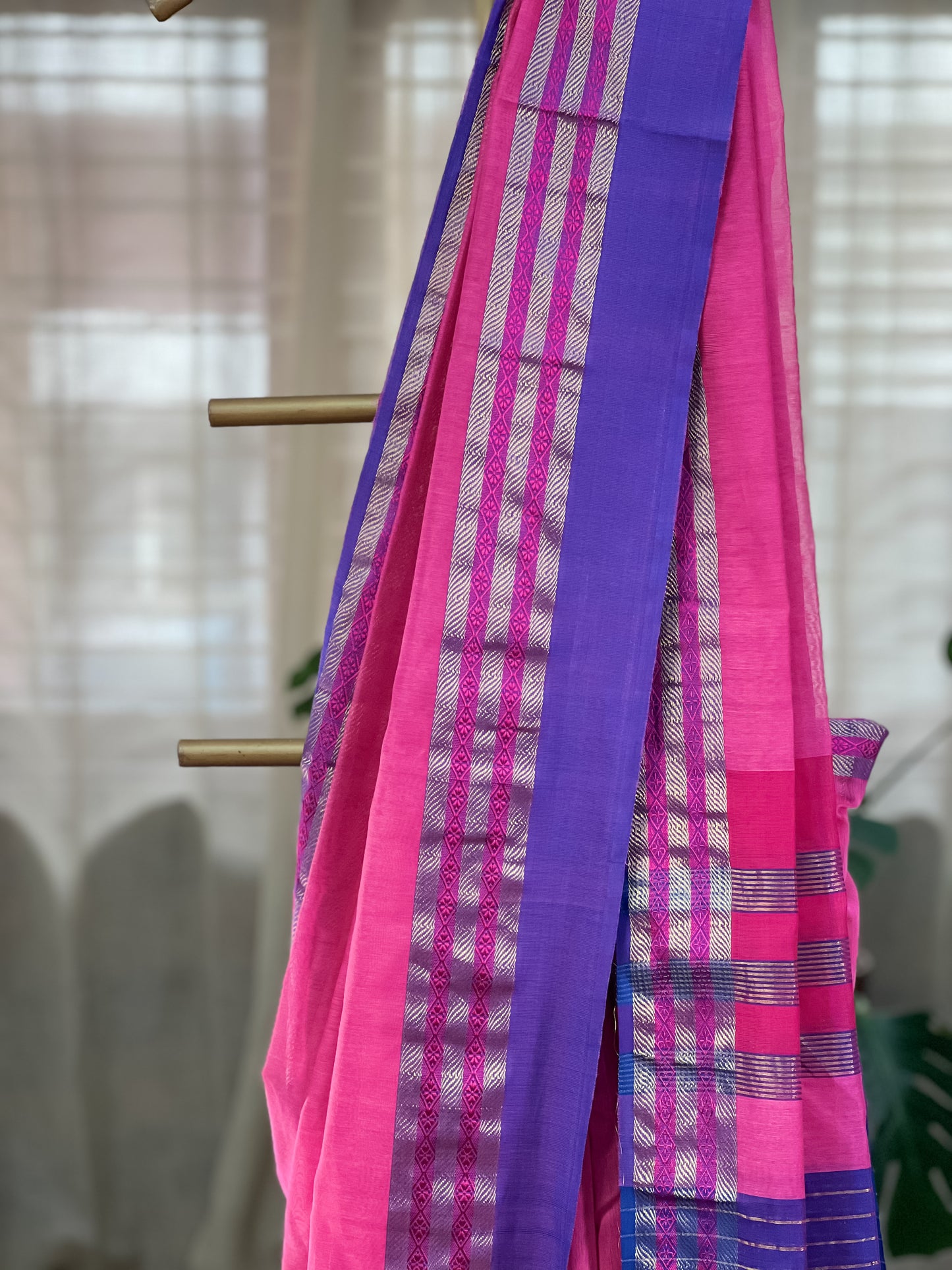 Pink Maheshwari SilK Cotton Saree