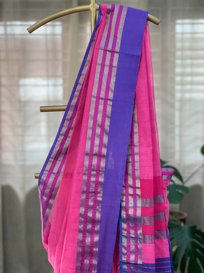 Pink Maheshwari SilK Cotton Saree