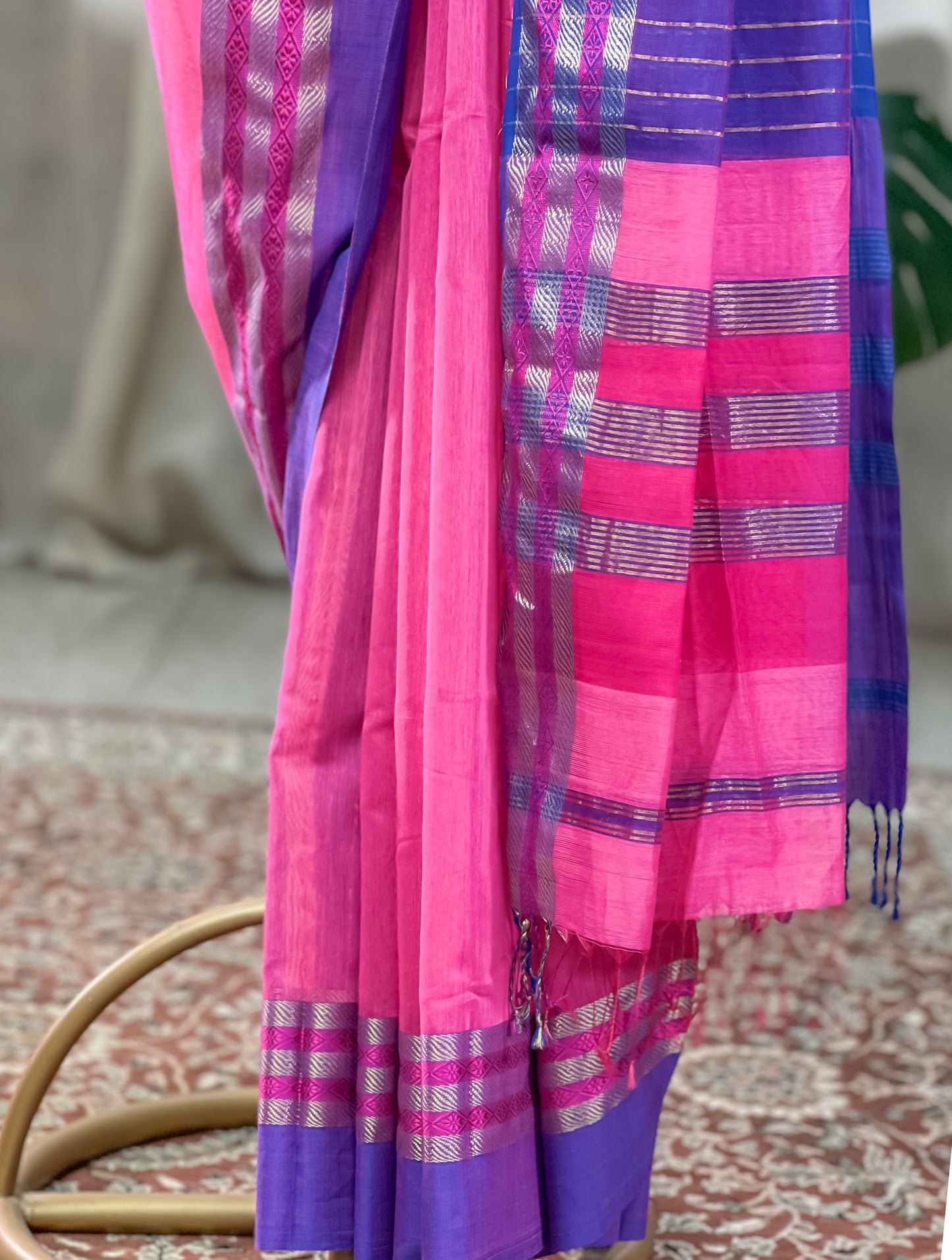 Pink Maheshwari SilK Cotton Saree