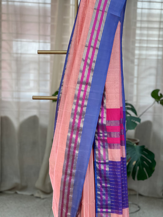 Peach Maheshwari Silk Cotton saree