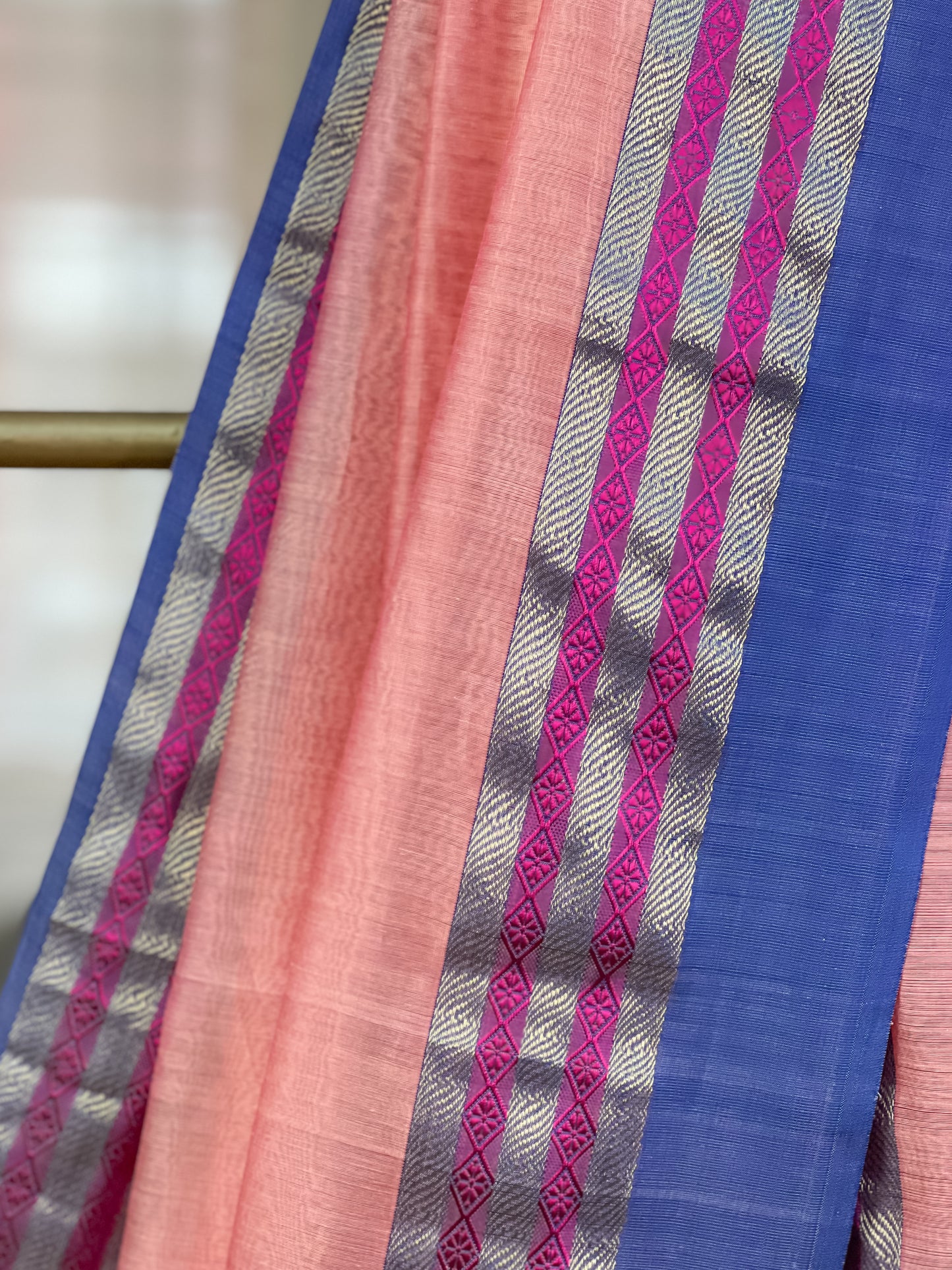 Peach Maheshwari Silk Cotton saree