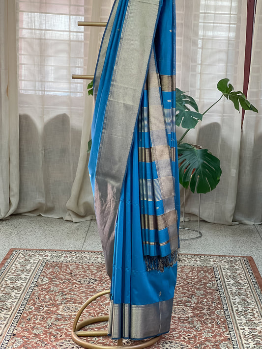 Blue Maheshwari Silk Cotton Saree