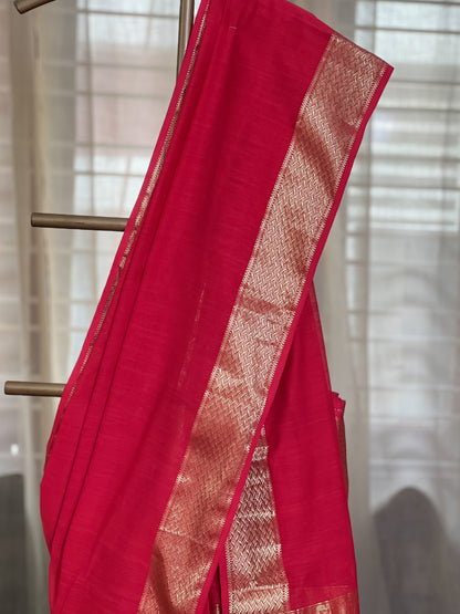 Red Maheshwari Silk Cotton Saree