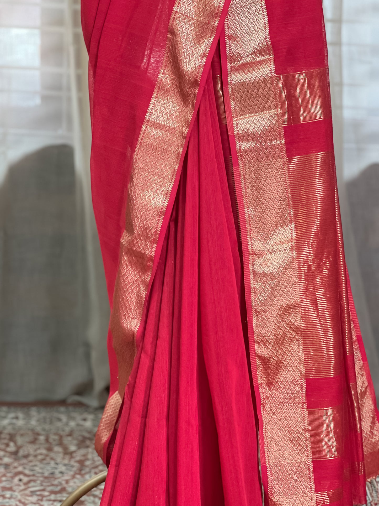 Red Maheshwari Silk Cotton Saree