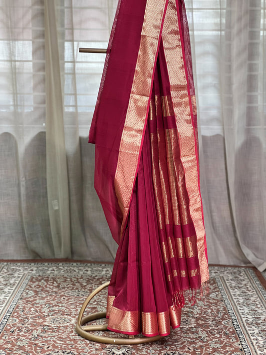 Maroon Maheshwari Silk Cotton Saree