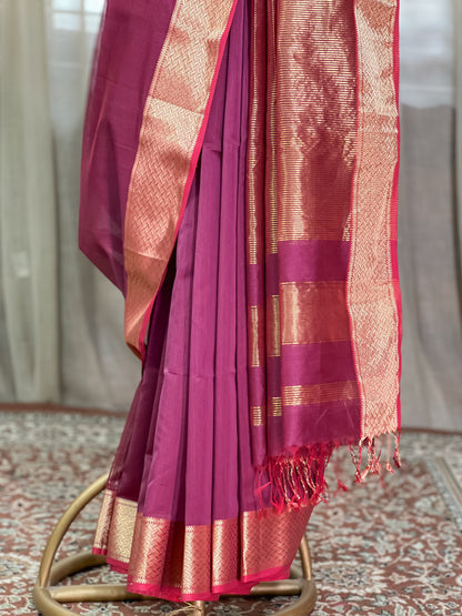 Maroon Maheshwari Silk Cotton Saree