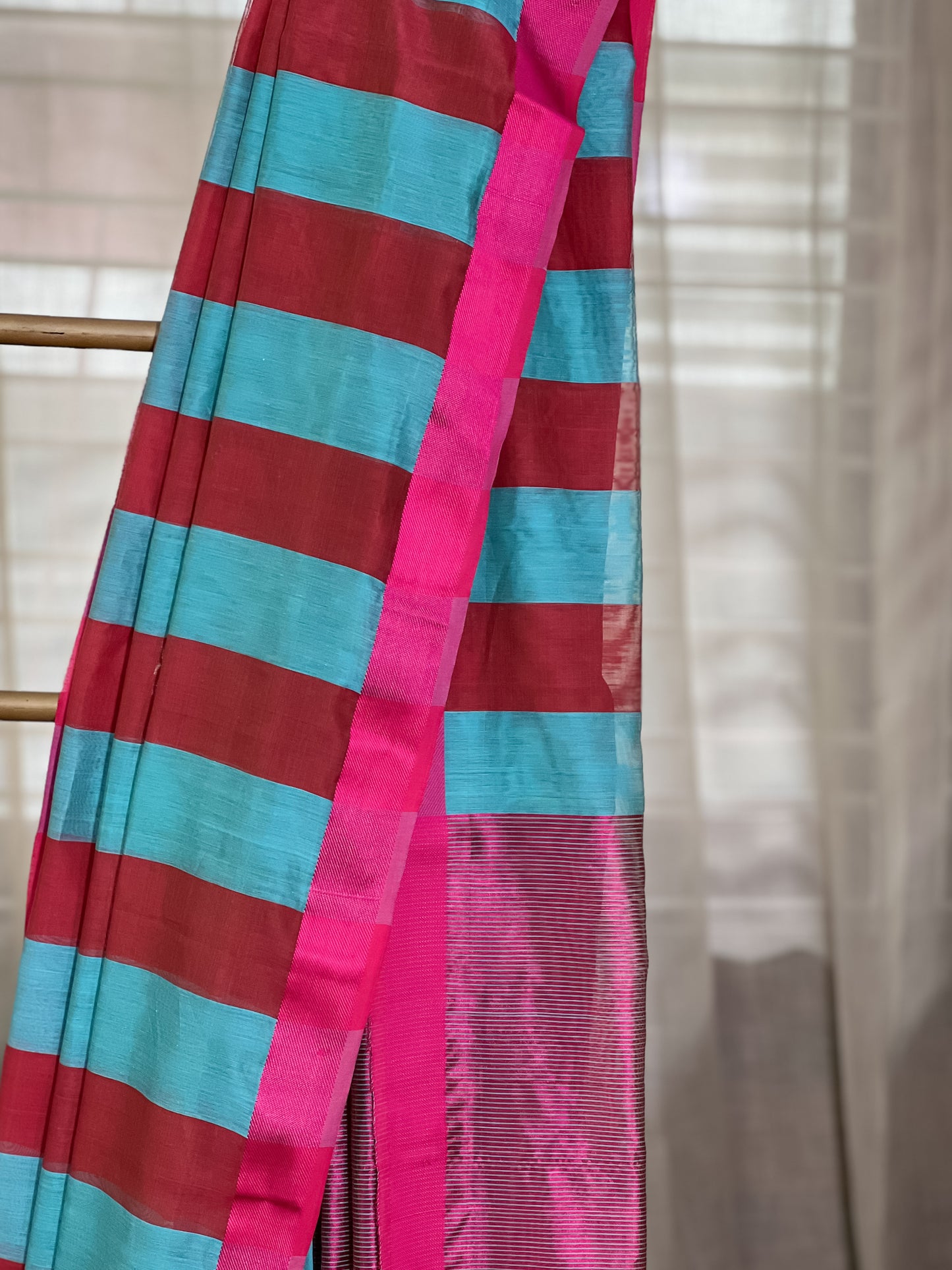 Pink Blue Maheshwari Silk Cotton saree