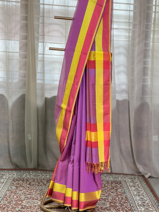 Purple Maheshwari Silk Cotton Saree