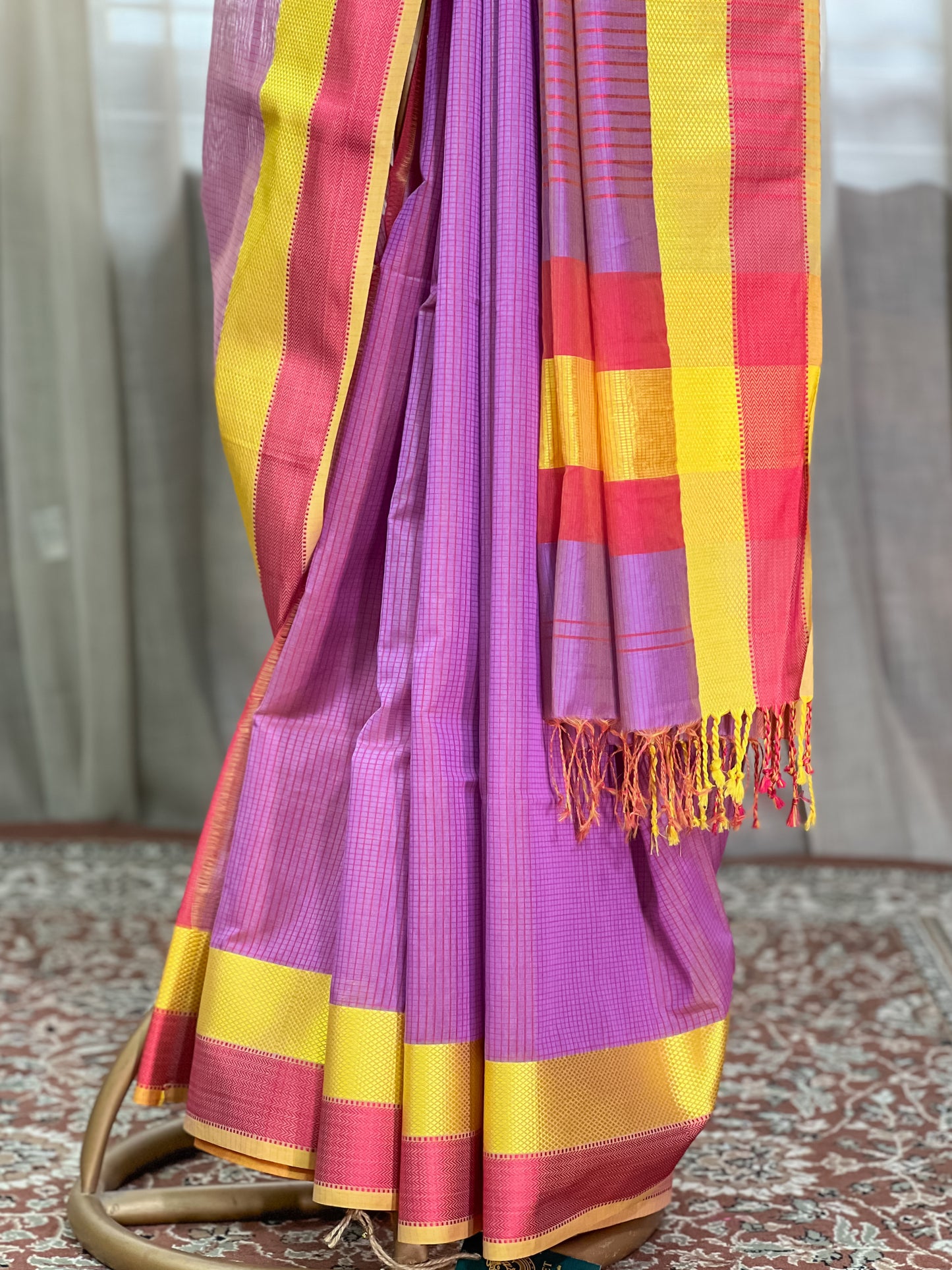 Purple Maheshwari Silk Cotton Saree