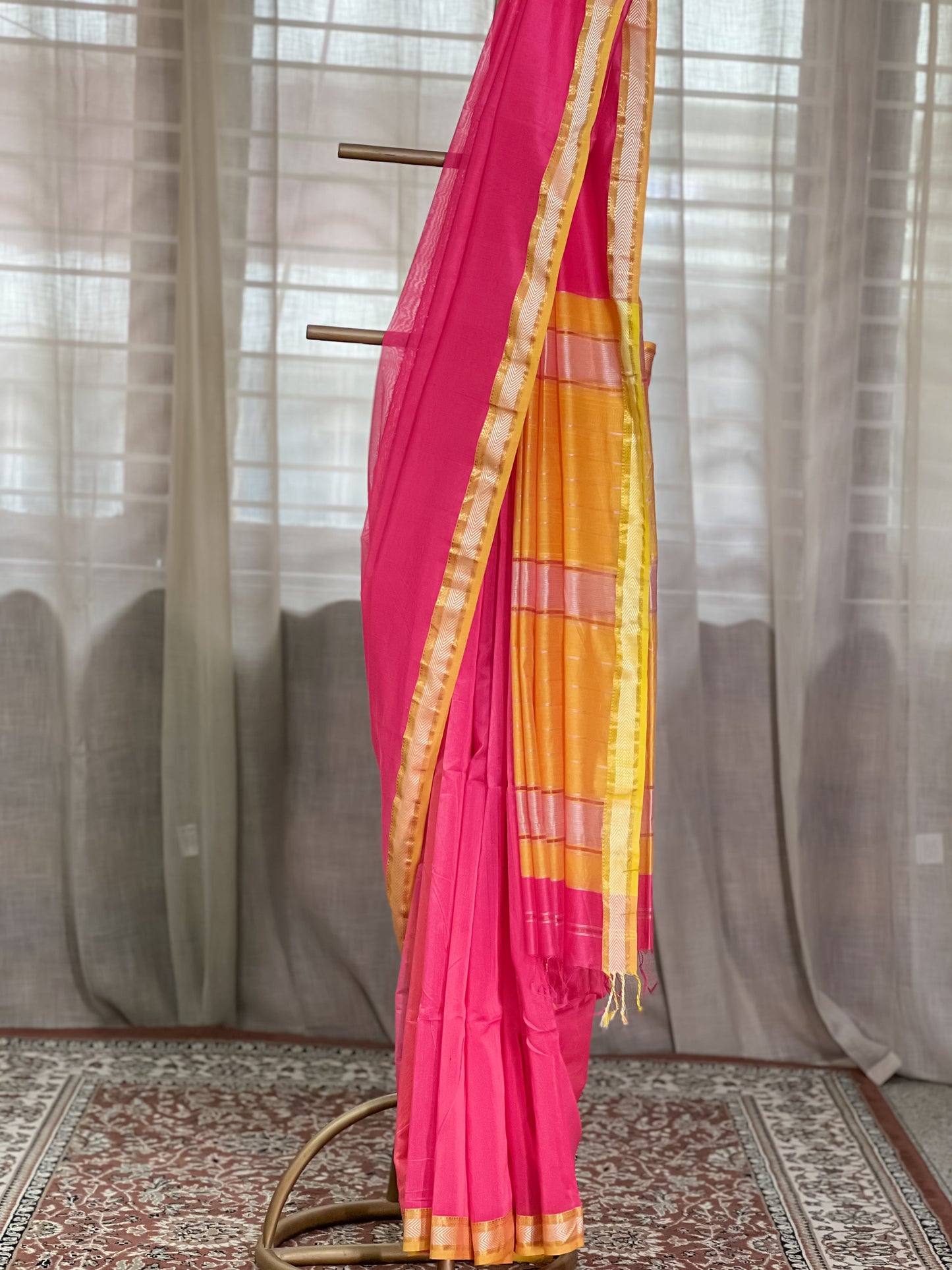 Pink Maheshwari Silk Cotton Saree