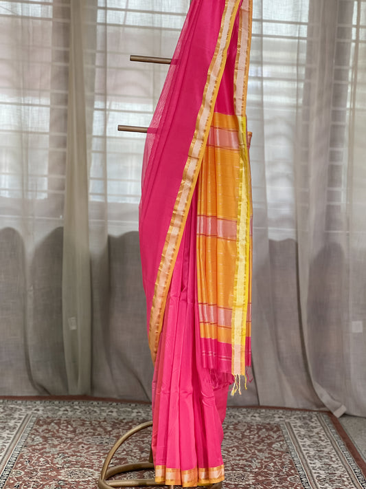 Pink Maheshwari Silk Cotton Saree