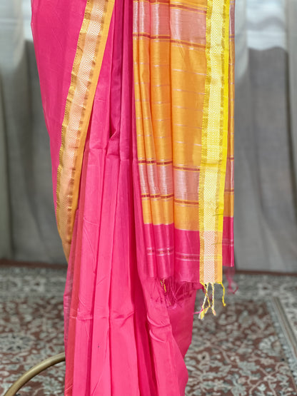 Pink Maheshwari Silk Cotton Saree