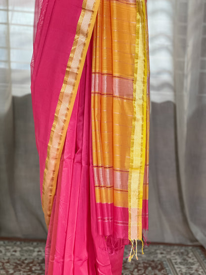 Pink Maheshwari Silk Cotton Saree