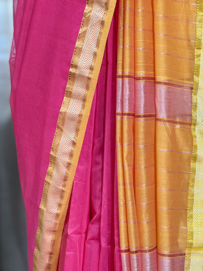 Pink Maheshwari Silk Cotton Saree