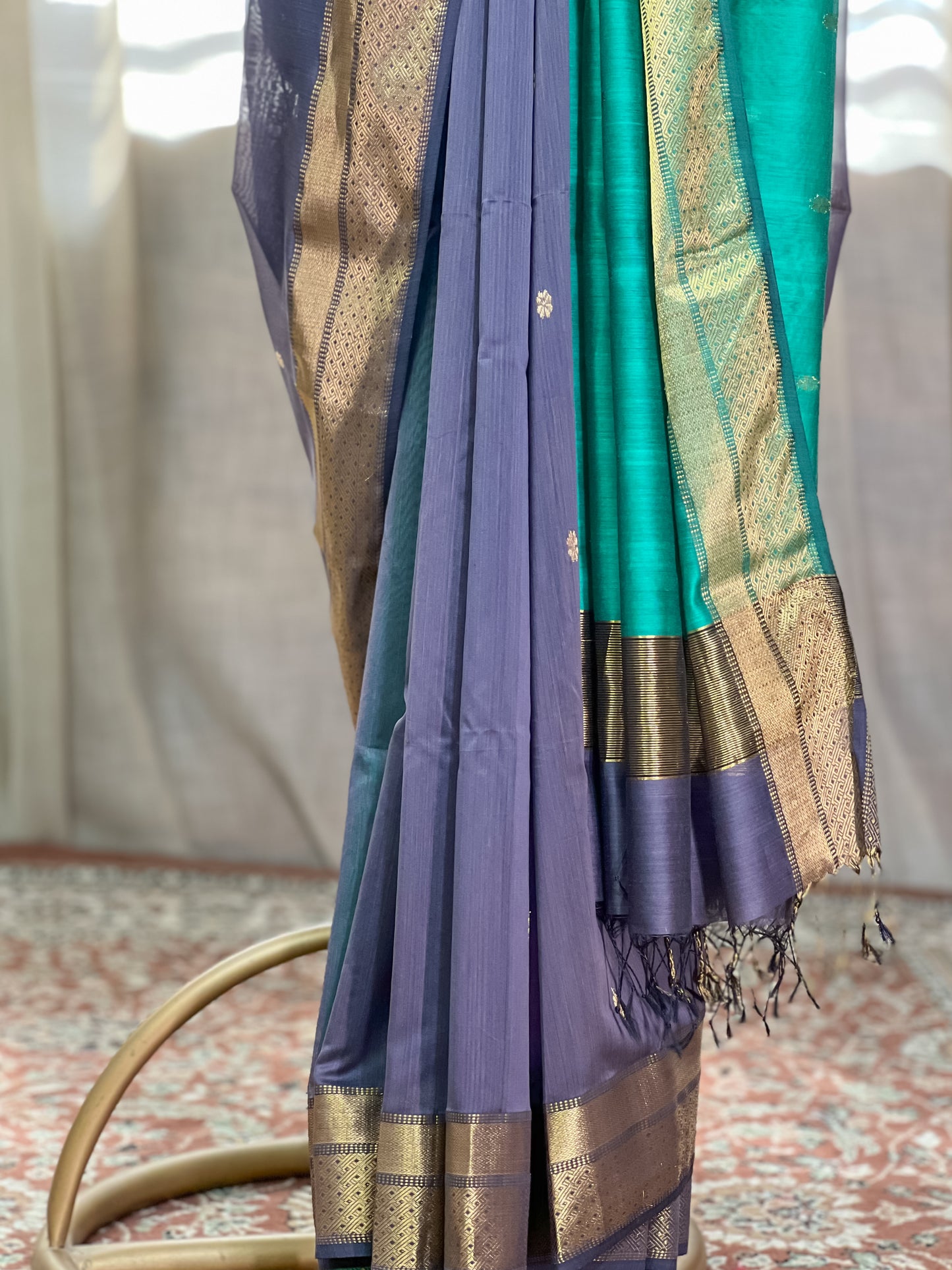 Grey  Maheshwari Cotton Silk Saree