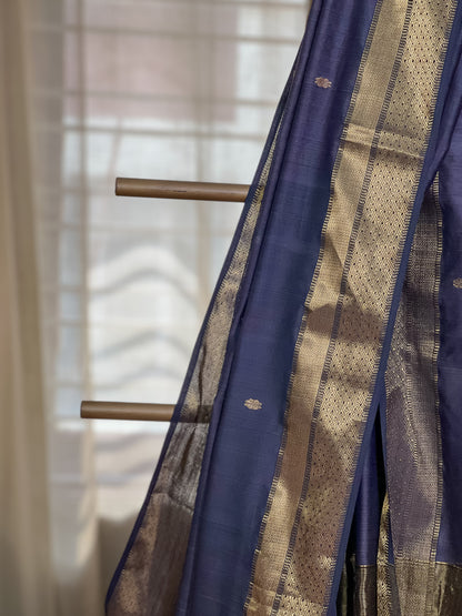 Grey  Maheshwari Cotton Silk Saree