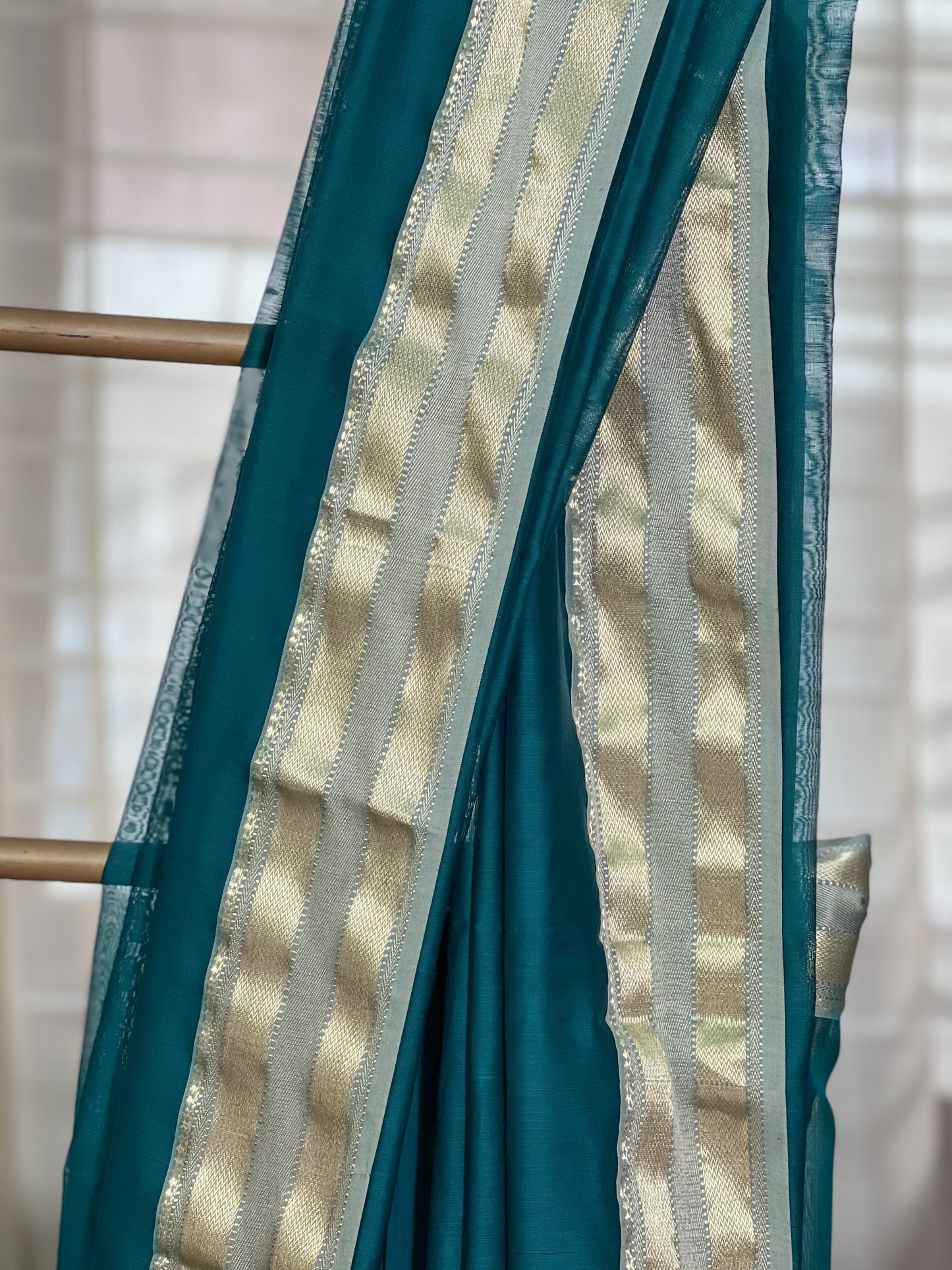 Teal Blue Maheshwari Silk Cotton Saree