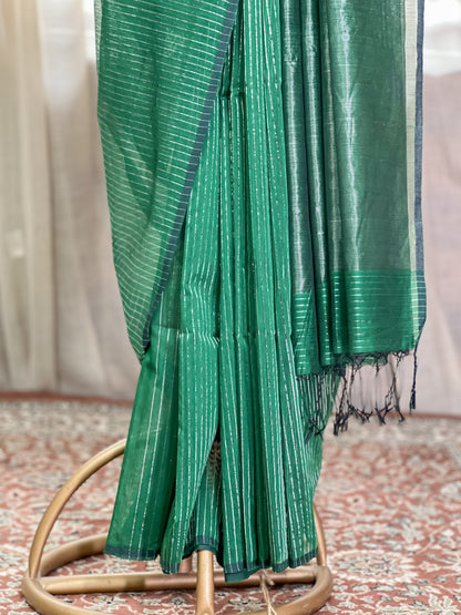 Green Maheshwari Silk Cotton Saree