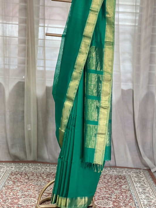 Green Maheshwari Silk Cotton Saree