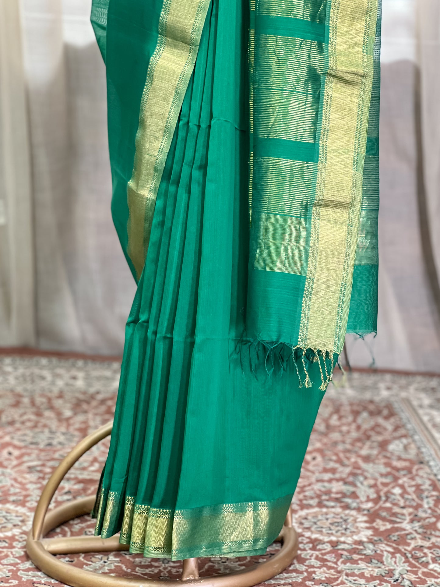 Green Maheshwari Silk Cotton Saree