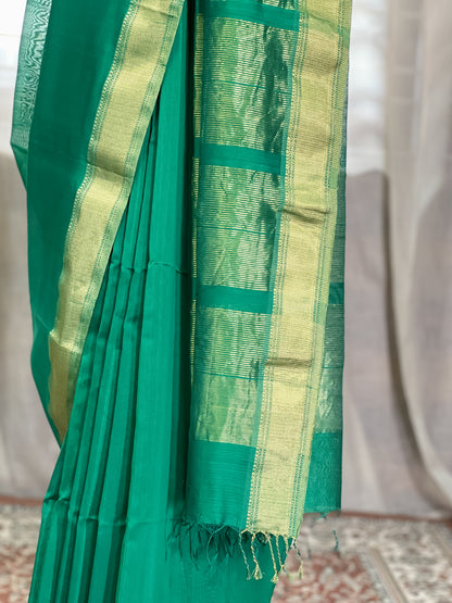 Green Maheshwari Silk Cotton Saree