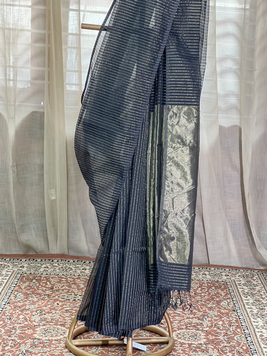 Black Maheshwari Silk Cotton Saree