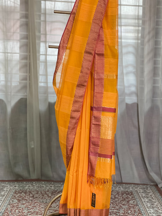 Yellow Maheshwari Silk Cotton Saree