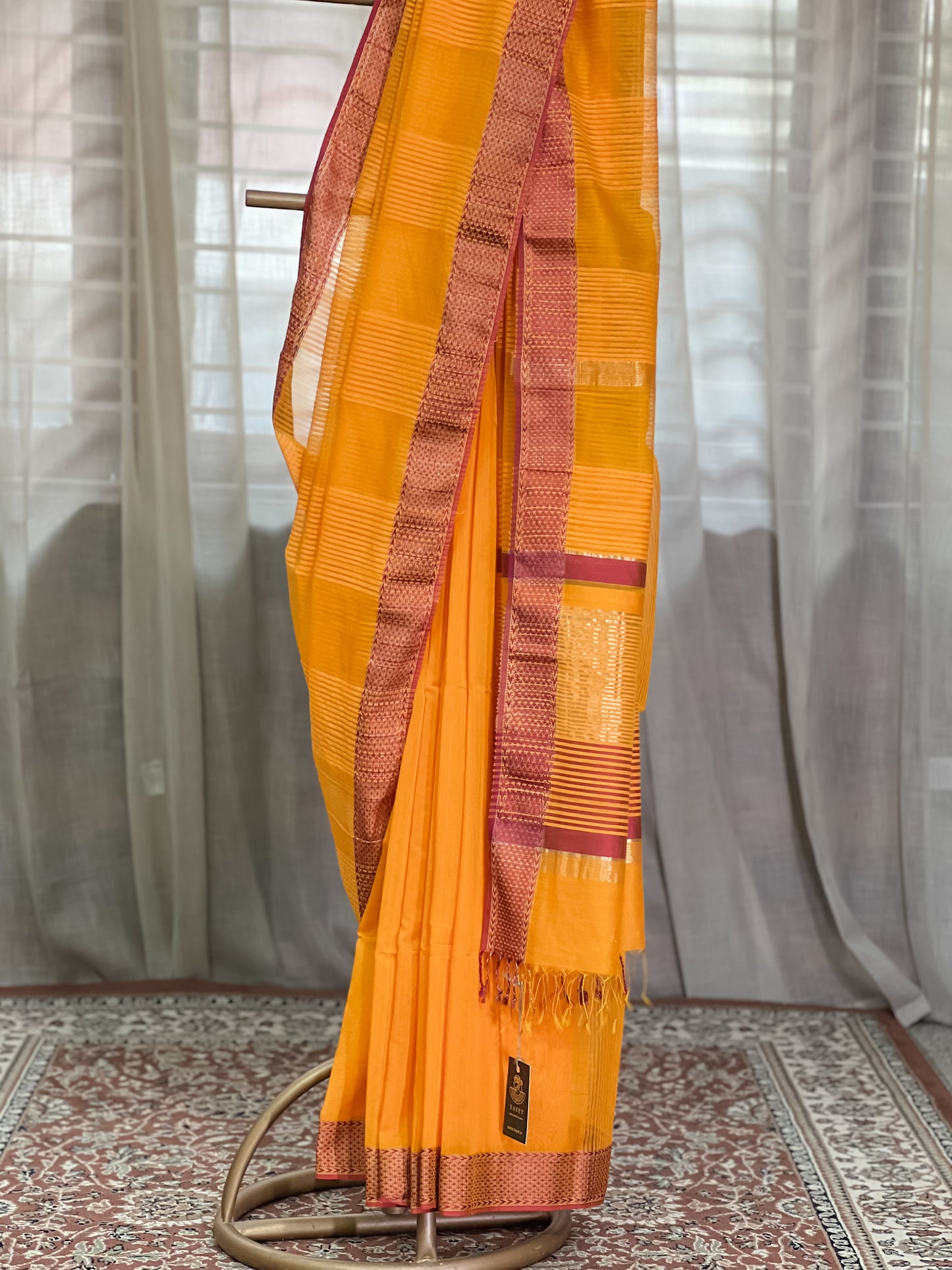 Yellow Maheshwari Silk Cotton Saree