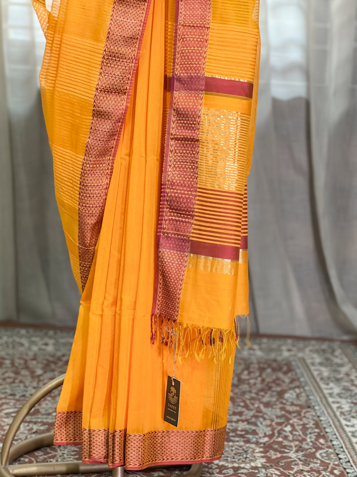 Yellow Maheshwari Silk Cotton Saree