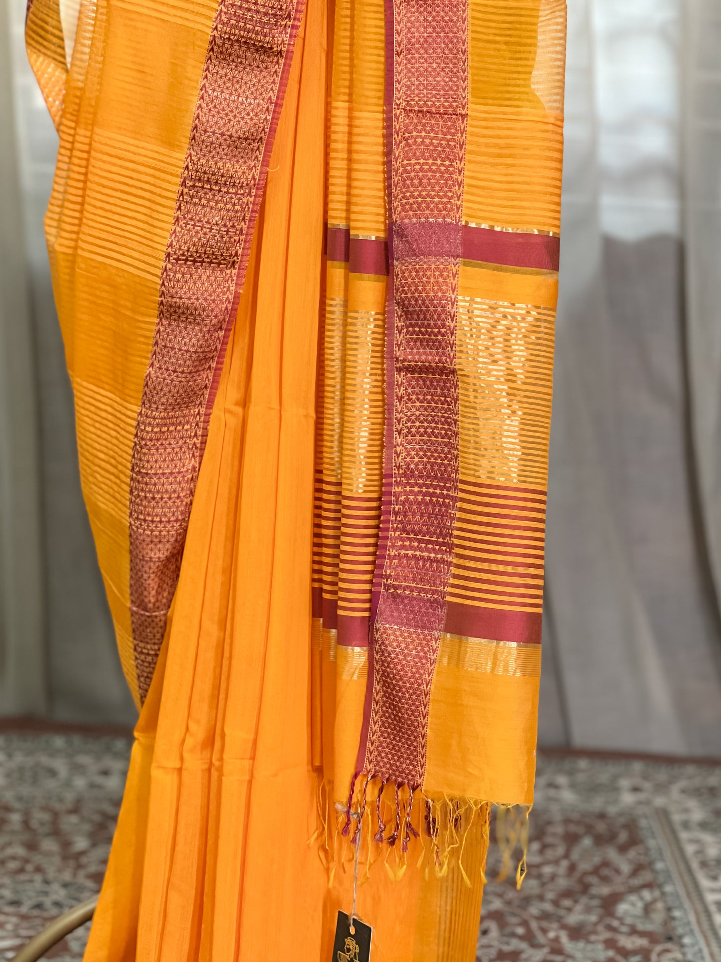 Yellow Maheshwari Silk Cotton Saree