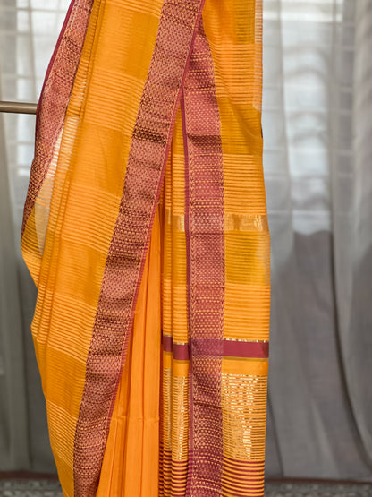 Yellow Maheshwari Silk Cotton Saree