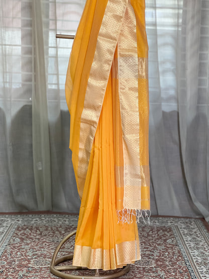 Yellow Maheshwari Silk Cotton Saree