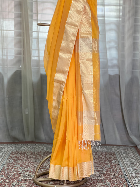 Yellow Maheshwari Silk Cotton Saree