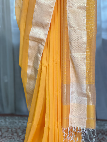 Yellow Maheshwari Silk Cotton Saree