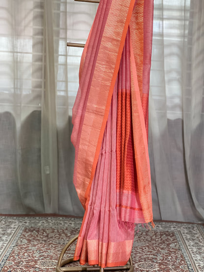 Peach Maheshwari Silk Cotton Saree