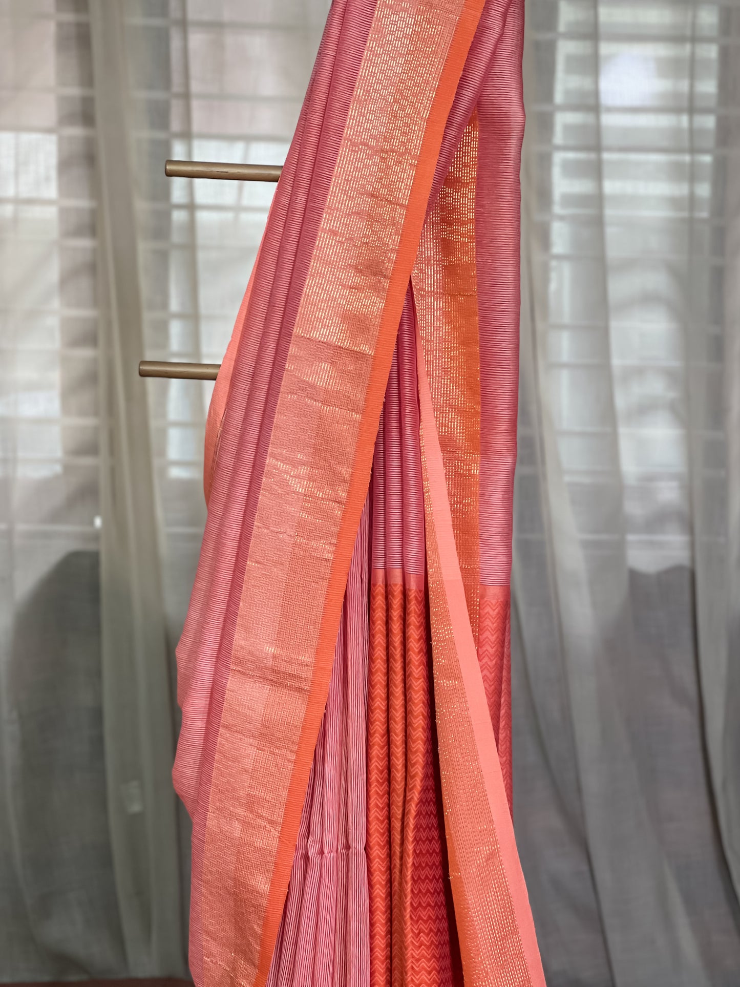 Peach Maheshwari Silk Cotton Saree