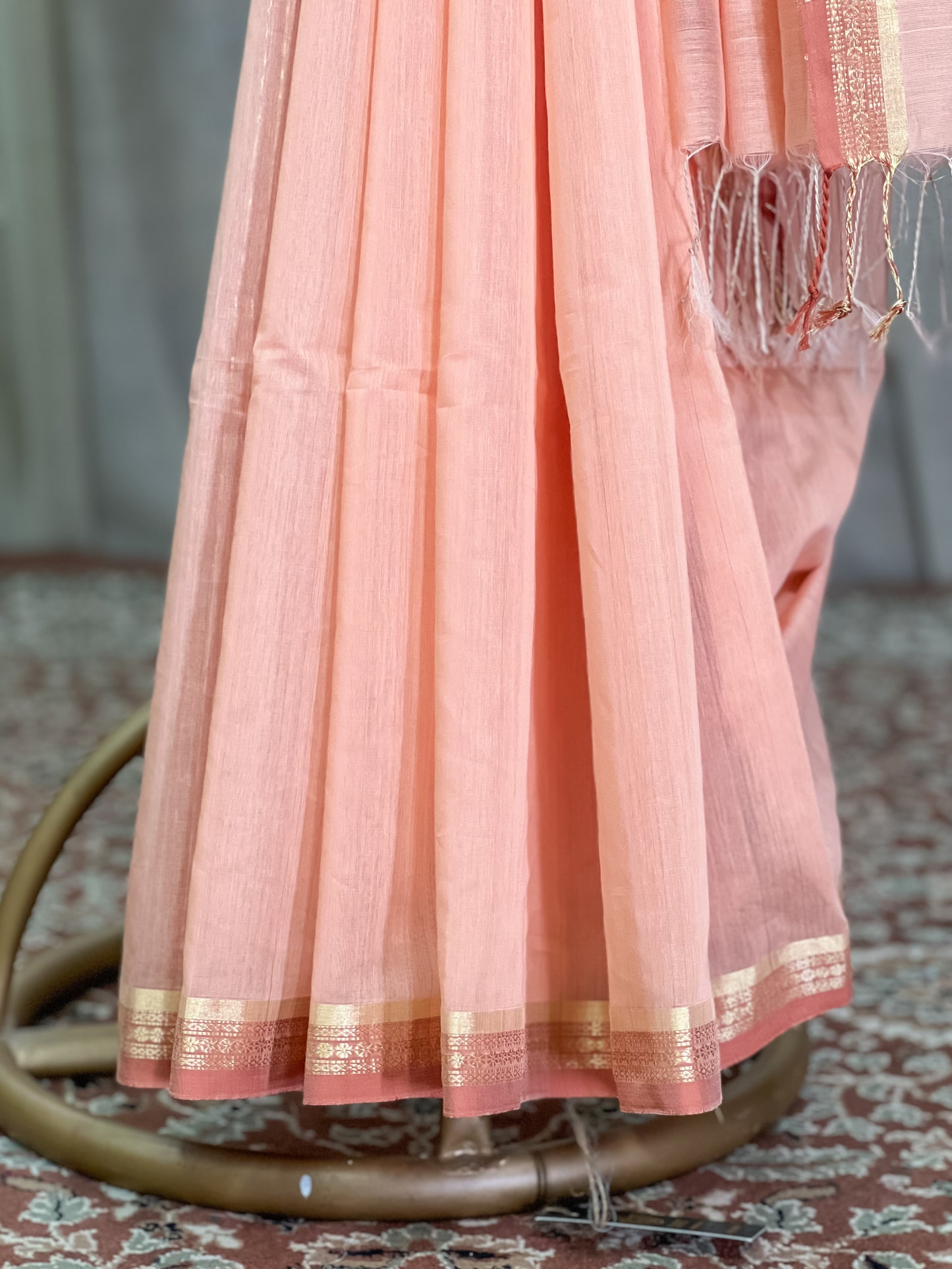 Peach Maheshwari Silk Cotton Saree