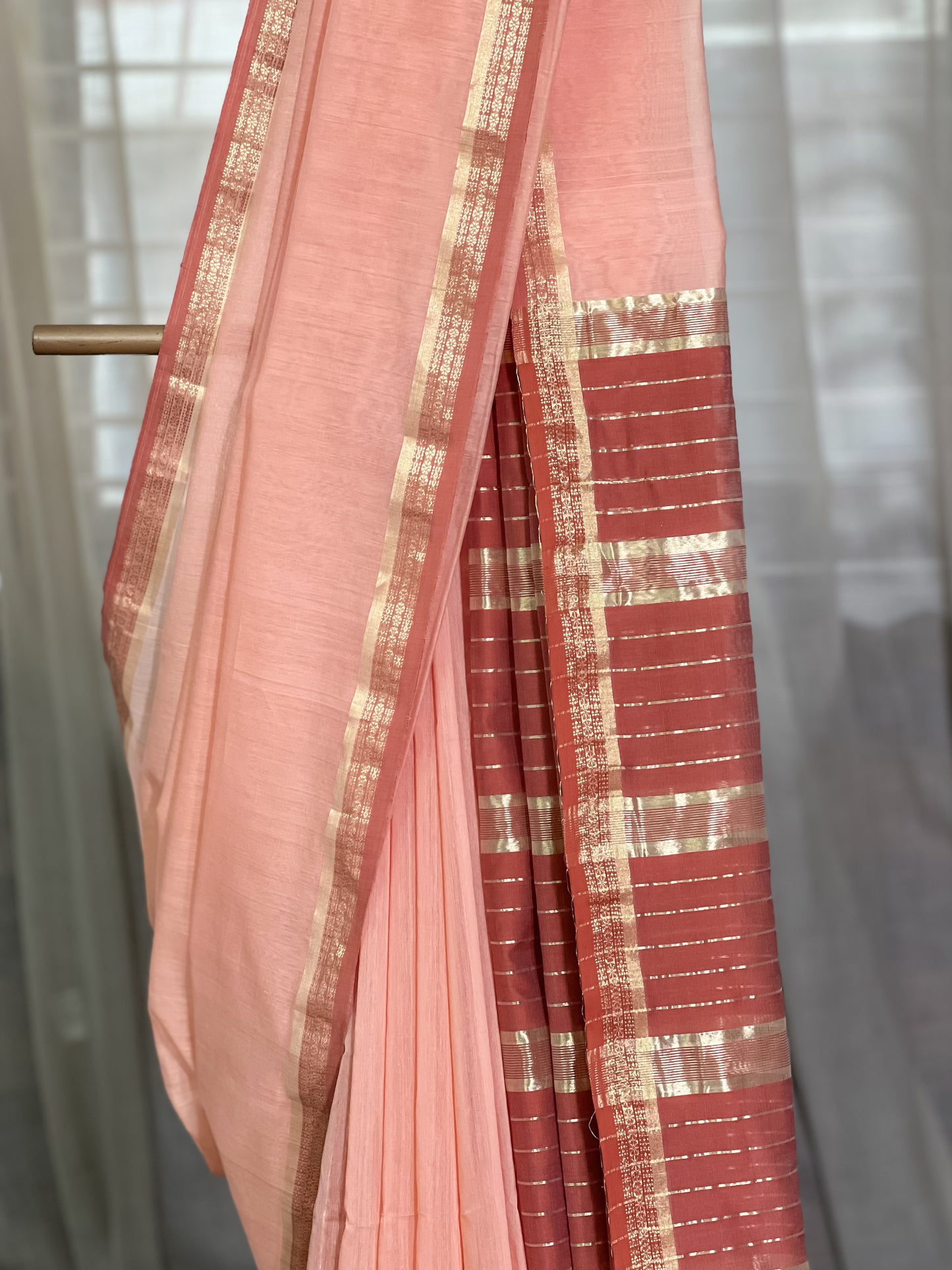 Peach Maheshwari Silk Cotton Saree