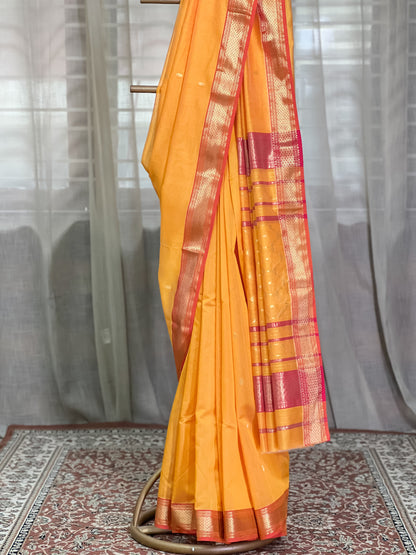 Yellow Maheshwari Silk Cotton Saree