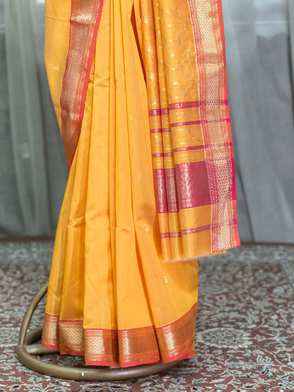 Yellow Maheshwari Silk Cotton Saree